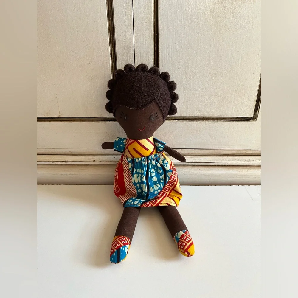 Handmade Black British Doll by Oonaloo vibrant hues 100% cotton African doll